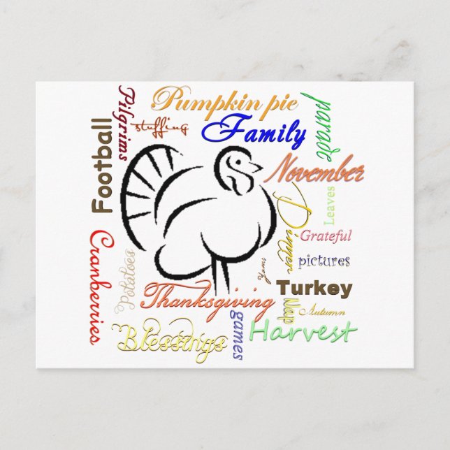Tacksgiving-ord semesterkort helg vykort (Framsida)