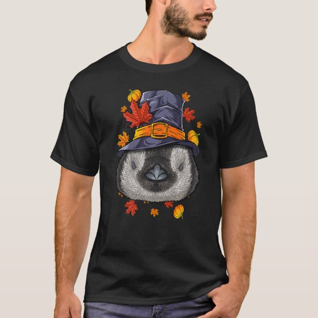 Tacksgiving Pingvin Pilgrim Kostym Höst Autumn T Shirt (Framsida)