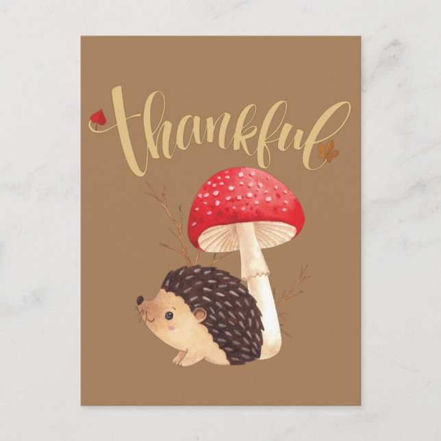 Tacksgiving Söt Kawaii Igelkott Höst Postkort Vykort (Framsida)