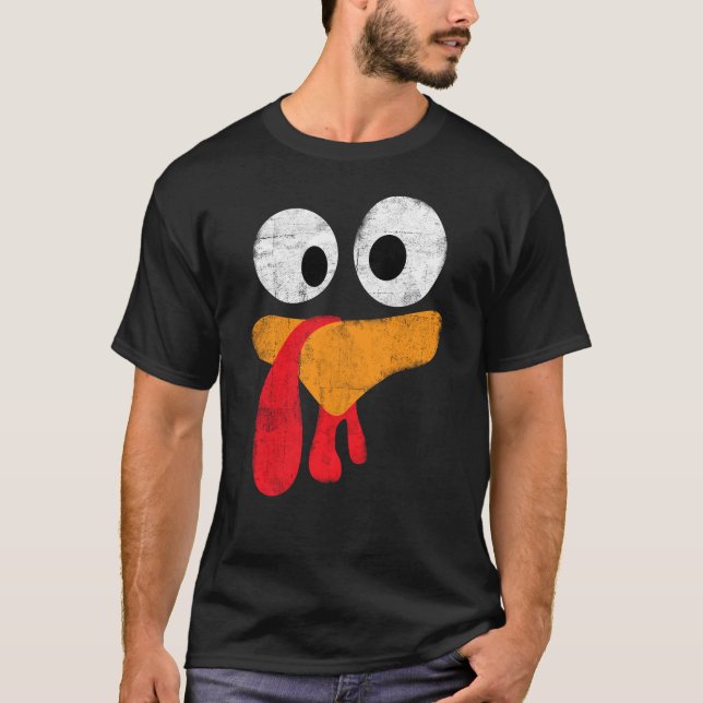 Tacksgiving Tecknad Rolig Turkansikte T Shirt (Framsida)