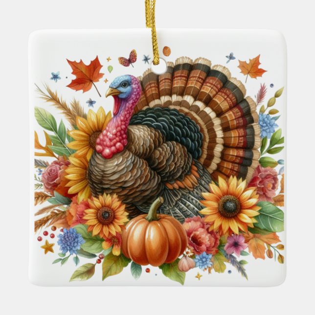 Tacksgiving Tom Kalkon Småstatyett Julgransprydnad Keramik (Framsida)