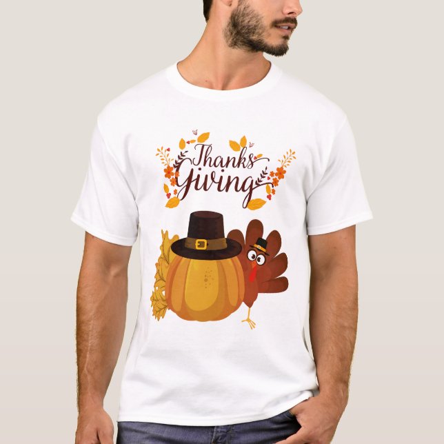 Tacksgiving Turkiet & Pumpa T‑Shirt T Shirt (Framsida)