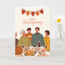 Tacksgivinghälsningskort: Familjeillustration