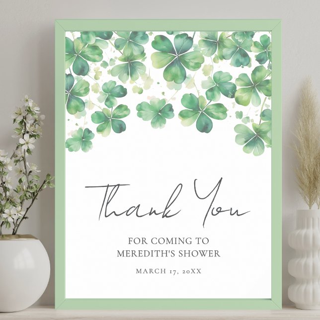 Tackskylt för Shamrock Clover bröllopsdusch Poster (Shamrock Clover Bridal Shower Thank You Sign)