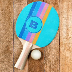 Täckt 80-tal Neon Ocean Himlar Stripe med inledand Pingisracket