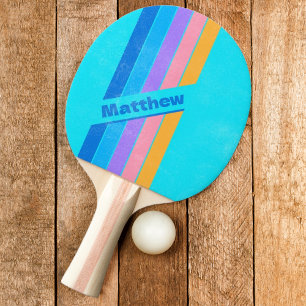 Täckt 80-tal Neon Ocean Himlar Stripe med Namn Pingisracket