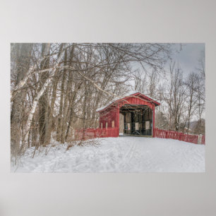 Täckt Bridge Red Snö Photo Poster