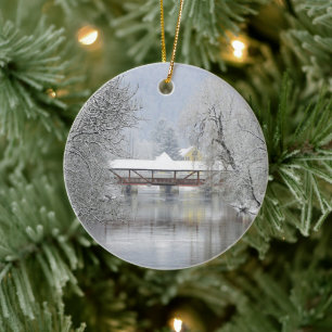 Täckt Bridge Snö-foto Julgransprydnad Keramik