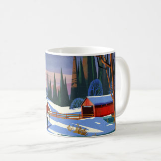 Täckt bron på vintern med skidor kaffemugg