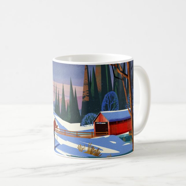 Täckt bron på vintern med skidor kaffemugg (Framsida höger)