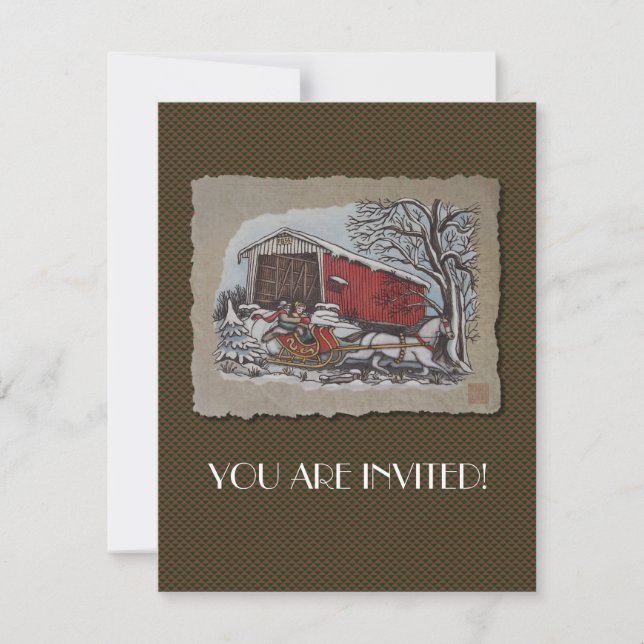 Täckt brygga och sleigh inbjudningar (Framsida)