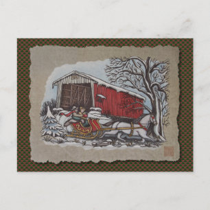 Täckt brygga och sleigh vykort