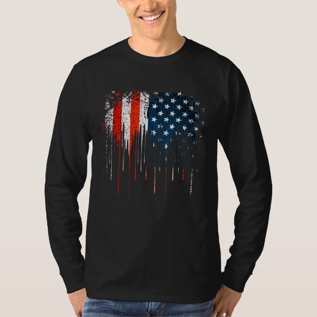 Täckt, nedtryckt US Flagga, rödvit och BL T Shirt (Framsida)