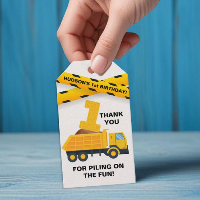 Tacktagg för byggtema-födelsedagsfest  presentetikett (1st Birthday Favor Tag)