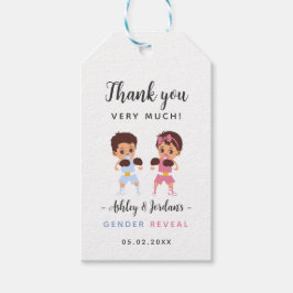 Tacktagg för könsbestämning med boxningstema presentetikett