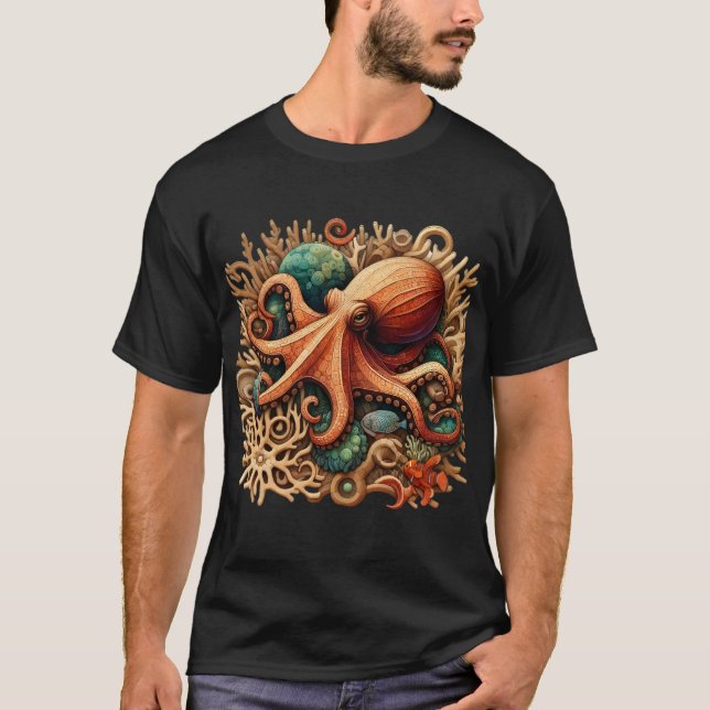 Täcktrummor för Octopus i Oceanen T Shirt (Framsida)
