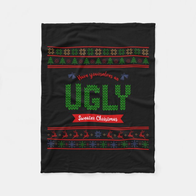 Tacky Christmas Nordic Knit Pattern Red Green Ugly Fleecefilt (Framsidan)