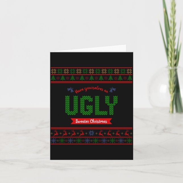 Tacky Christmas Nordic Knit Pattern Red Green Ugly Kort (Framsida)