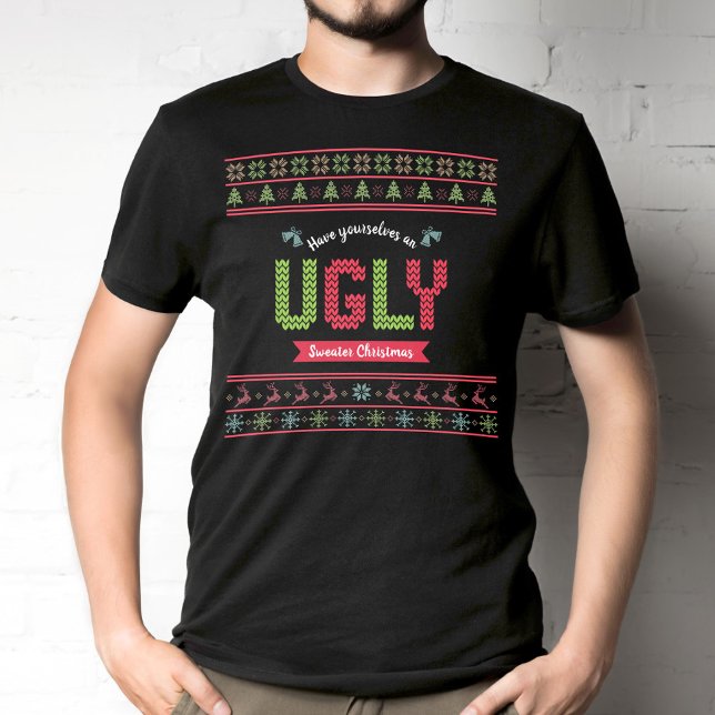 Tacky jul Nordic Sticka Mönster Grönt Red Ugly T Shirt (Skapare uppladdad)