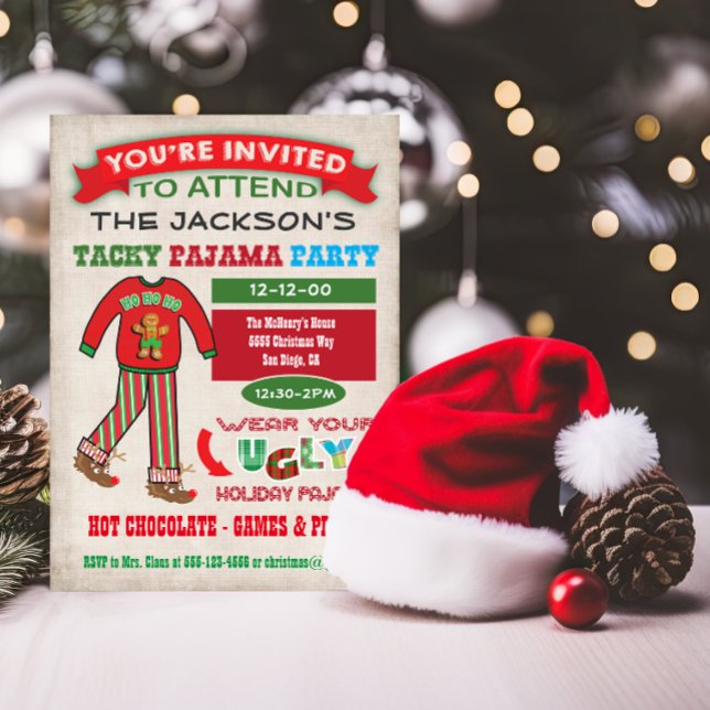 Tacky Ugly jul Pajamas Party-inbjudan Inbjudningar (Skapare uppladdad)
