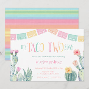 Taco 2:a födelsedagen 2:a Party Fiesta for Girl Inbjudningar