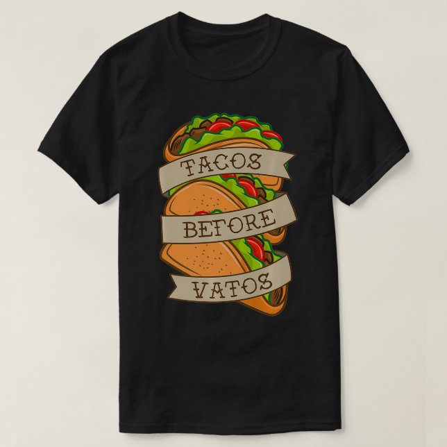 Taco Älskare Tacos före Vatos Tattoo Stil Taco Ar T Shirt (Design framsida)