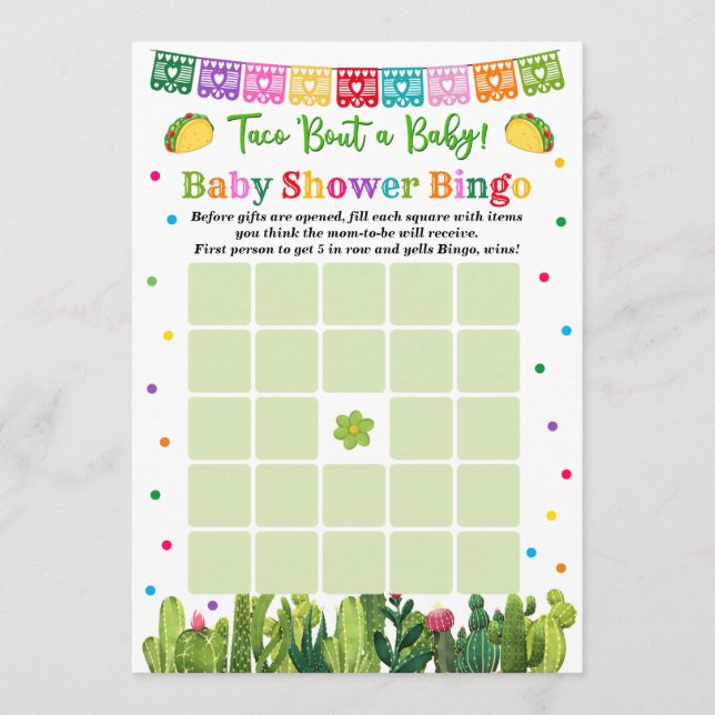 Taco Baby Shower Bingo Game Rådkort (Framsida)