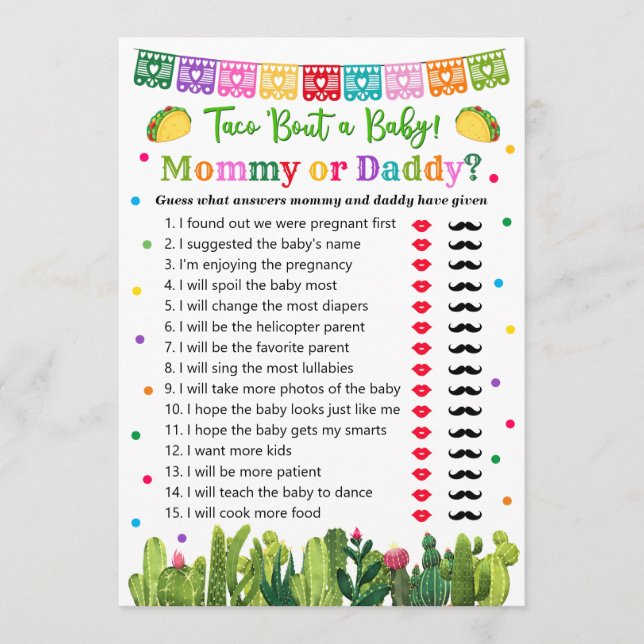 Taco Baby Shower Mamma eller pappa Rådkort (Framsida)
