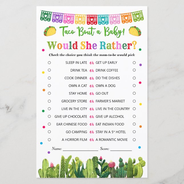 Taco Baby Shower, skulle hon hellre spela Cacti-te (Framsida)
