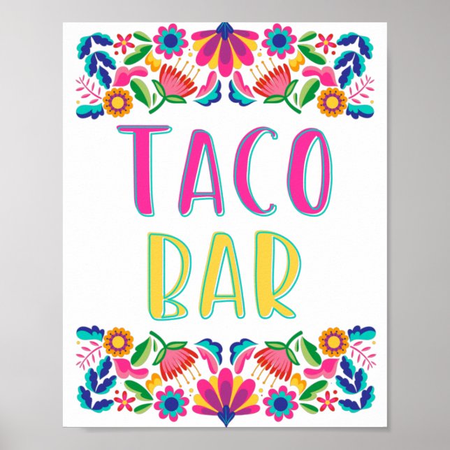 Taco Bar Fiesta Festa Mexikanska Blommor Poster (Framsidan)