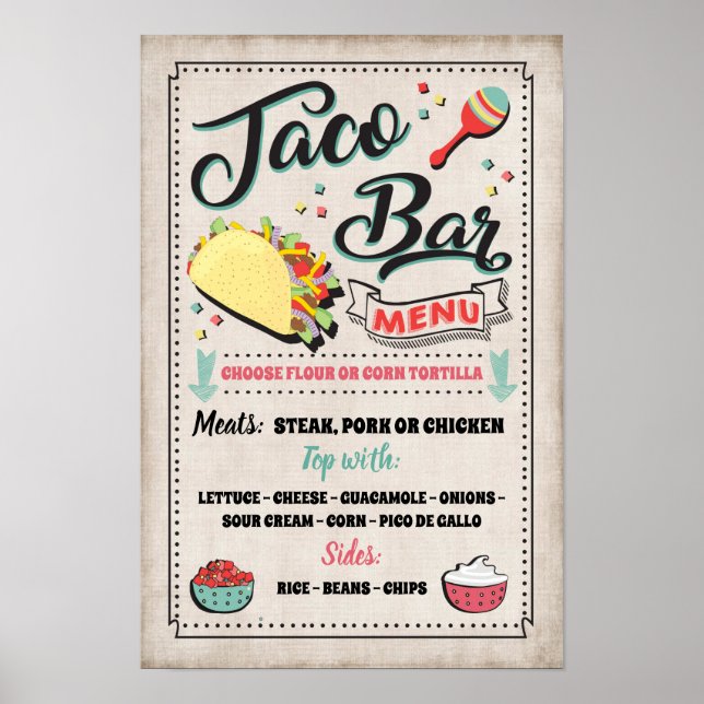 Taco Bar Meny Partytavla Poster (Framsidan)