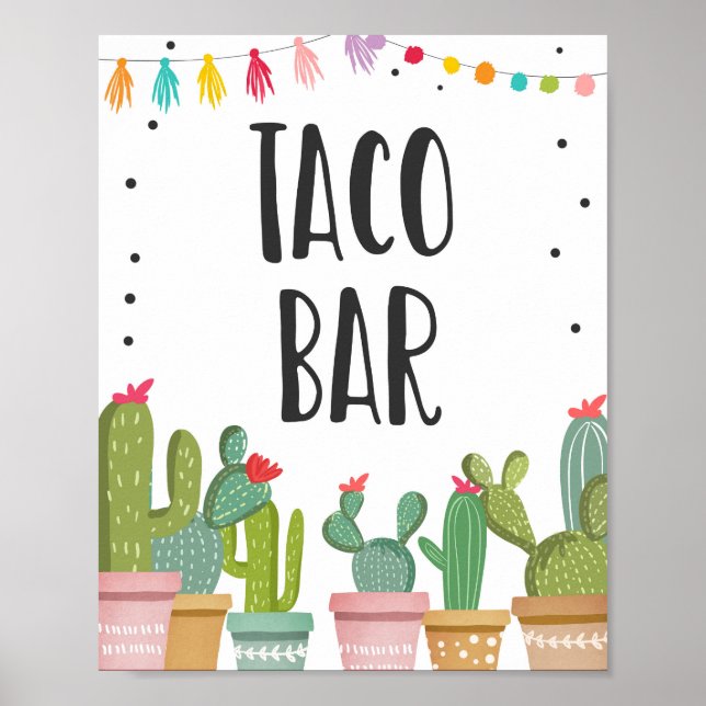 Taco Bar Mexikansk Mat Kaktus Fiesta Bordsskylt Poster (Framsidan)