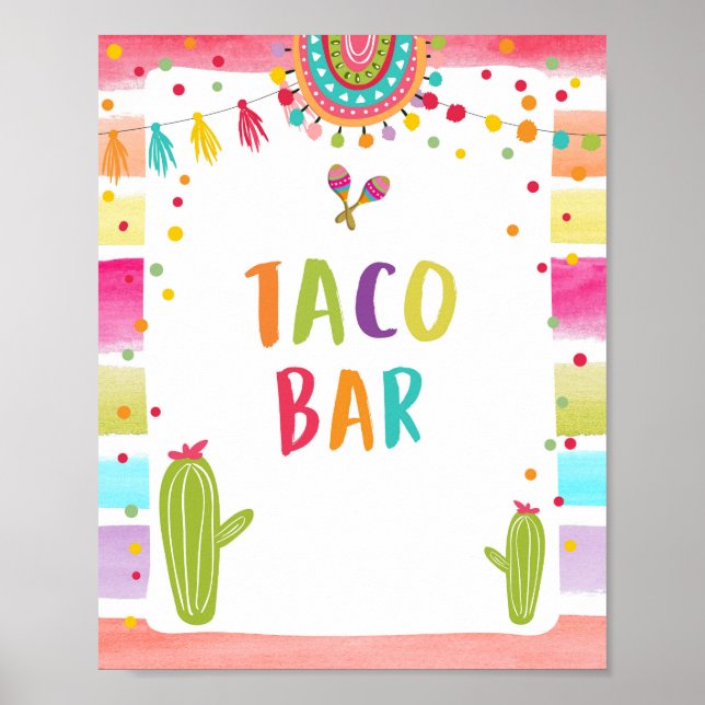 Taco Bar Mexikansk Mat Kaktus Fiesta Bordsskylt Poster (Framsidan)