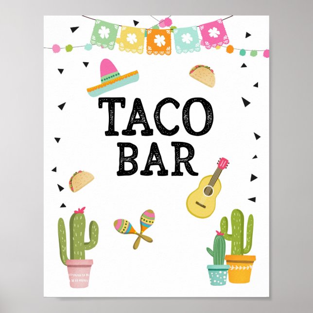 Taco Bar Mexikansk Mat Kaktus Fiesta Bordsskylt Poster (Framsidan)