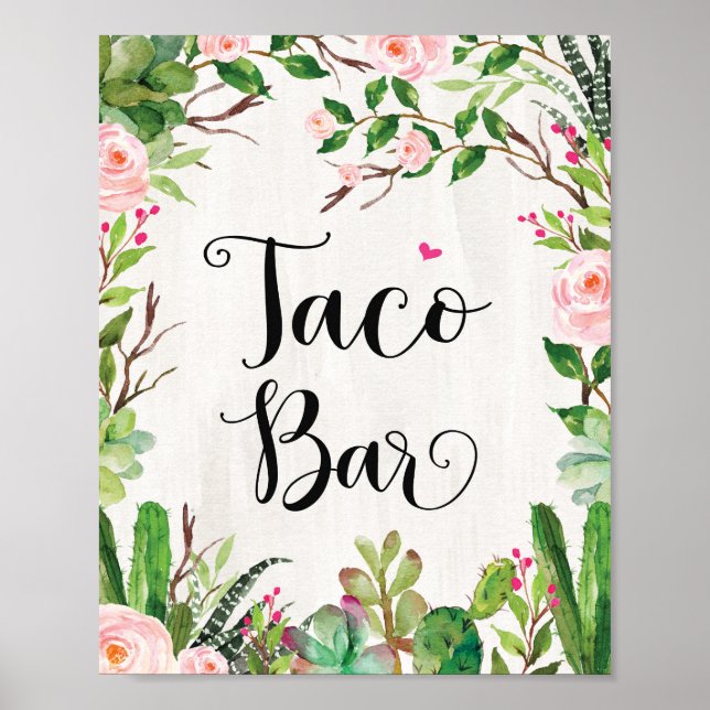 Taco Bar skylt Fiesta Kaktus Blommig Shower skylt (Framsidan)