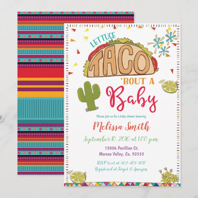 Taco Bout a Baby Baby Shower-inbjudan Fiesta Inbjudningar (Fram/baksida)