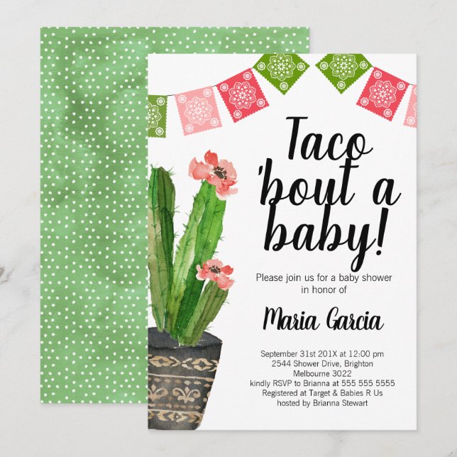 Taco Bout A Baby babyskabinbjudan Inbjudningar (Fram/baksida)