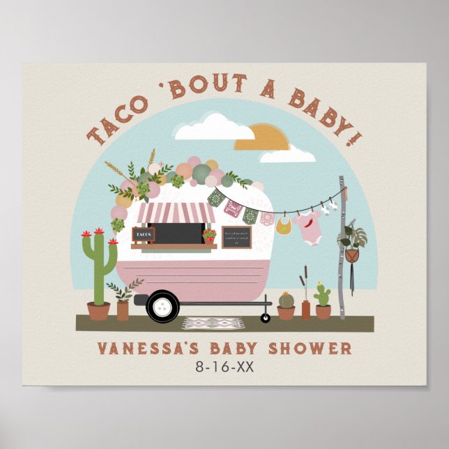 Taco Bout A Baby Boho Camper Girl Baby Shower Poster (Framsidan)