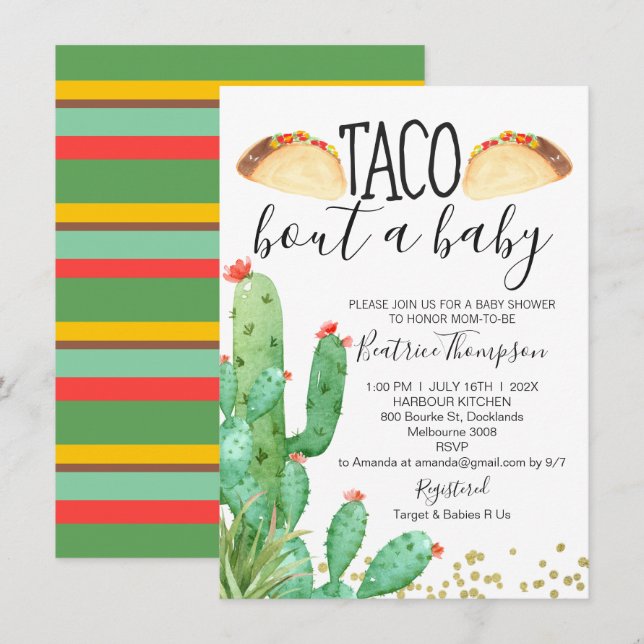 Taco Bout A Baby Cactus Baby Shower-inbjudan Inbjudningar (Fram/baksida)