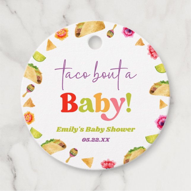 Taco Bout A Baby! Fiesta Baby Shower Gåvor Etiketter (Framsida)