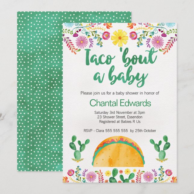 Taco 'Bout A Baby Fiesta Baby Shower-inbjudan Inbjudningar (Fram/baksida)