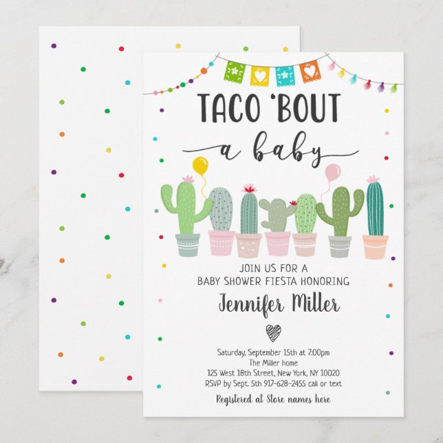 Taco Bout A Baby Fiesta Cactus Baby Shower Inbjudningar (Fram/baksida)