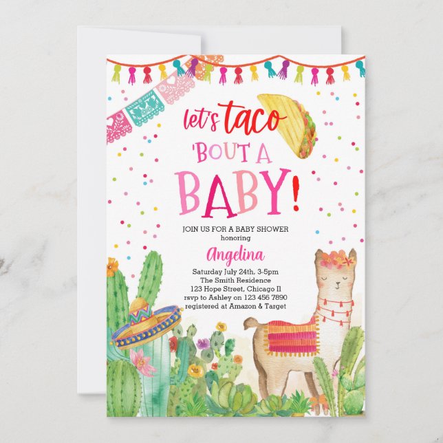 Taco Bout A Baby Fiesta Llama Mexican Baby Shower Inbjudningar (Framsida)