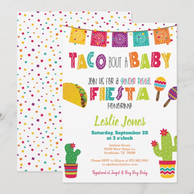 Taco Bout a Baby Gender Reveal Fiesta Baby Shower Inbjudningar (Fram/baksida)