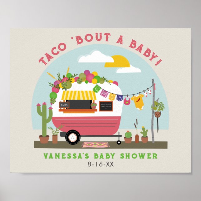 Taco Bout A Baby Rosa Camper Girl Baby Shower Poster (Framsidan)