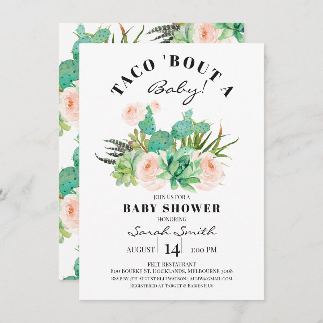 Taco Bout A baby Succulne Baby Shower Inbjudningar (Fram/baksida)