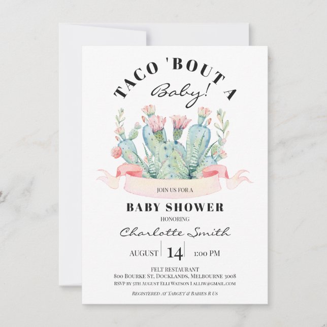 Taco Bout A baby Succuls Cactus Baby Shower Inbjudningar (Framsida)