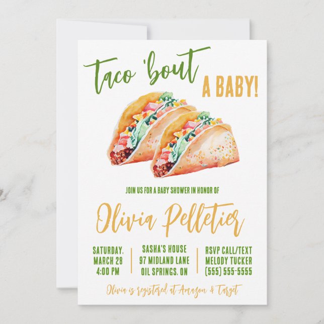 Taco "Bout a Baby! Tacos ThBäste Baby Shower Inbjudningar (Framsida)