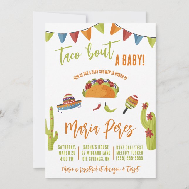 Taco "Bout a Baby! Tacos ThBäste Baby Shower Inbjudningar (Framsida)