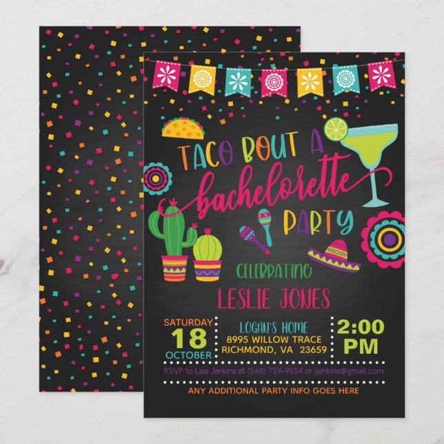 Taco Bout a Bachelorette Party bjudande - BL Inbjudningar (Fram/baksida)